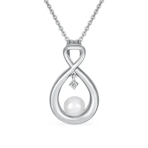 Elegant Bridal Necklace CZ Accented Infinity Teardrop Pearl Pendant Silver 16-18"