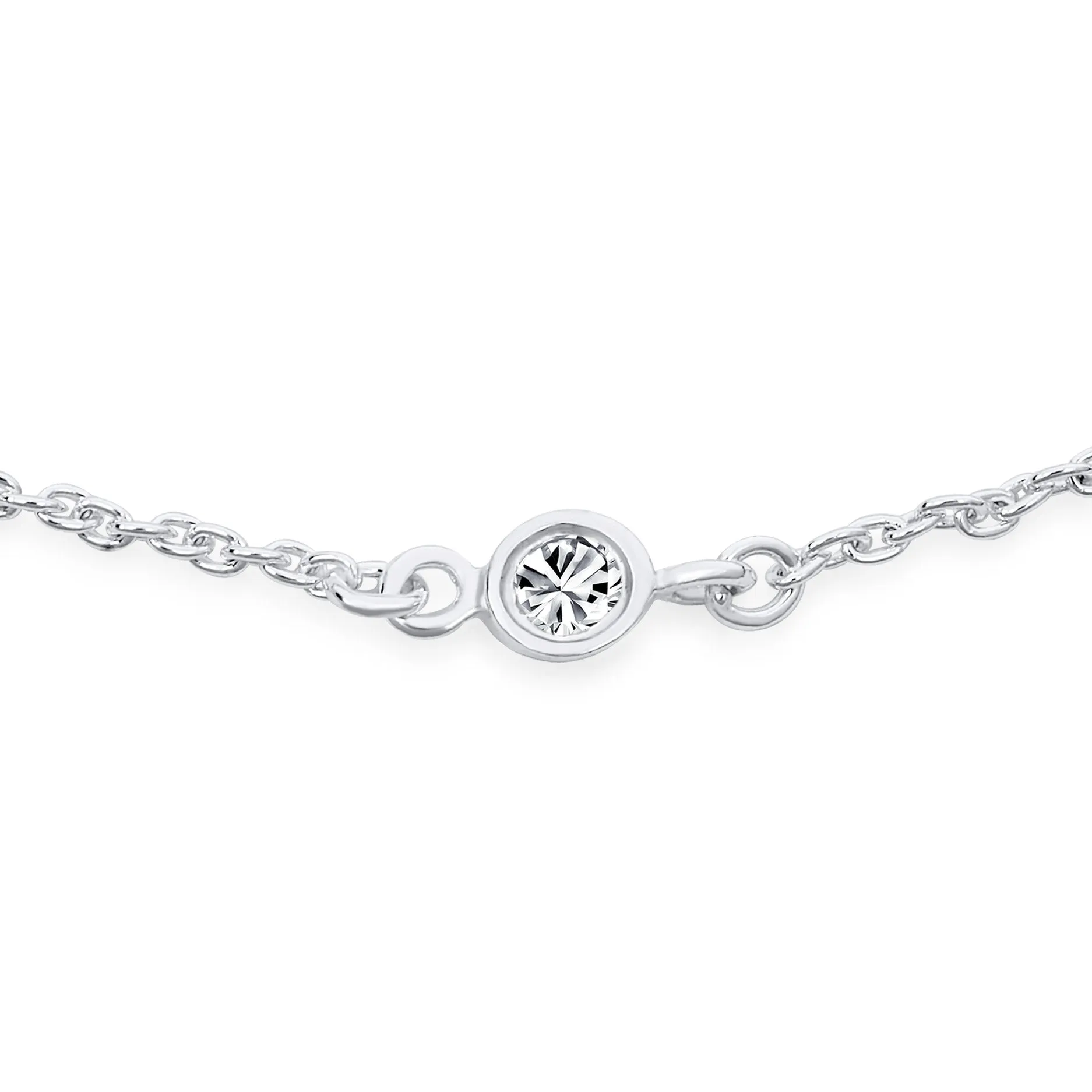 Elegant CZ Anklet Ankle Bracelet Sterling Silver 9-10 Inch Chain