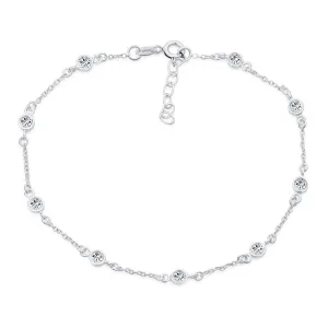 Elegant CZ Anklet Ankle Bracelet Sterling Silver 9-10 Inch Chain