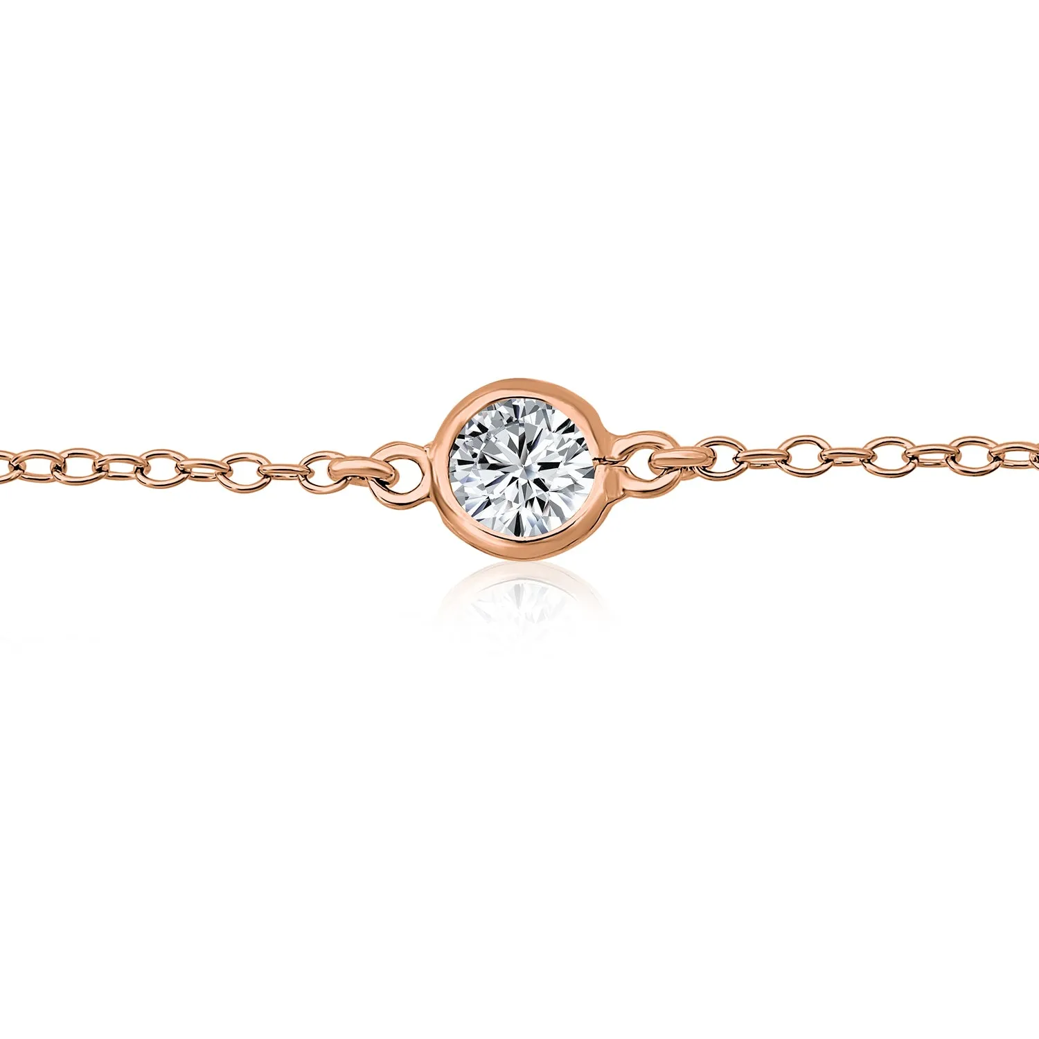 Elegant CZ By The Yard Anklet Ankle Bracelet Rose Gold Plated Sterling Silver 9-10"