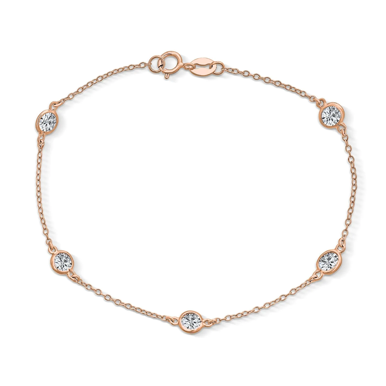 Elegant CZ By The Yard Anklet Ankle Bracelet Rose Gold Plated Sterling Silver 9-10"