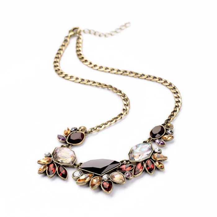 Elegant Gold Color Chain Rhinestone Necklace Women Fashion Shourouk Statement Necklaces Pendants