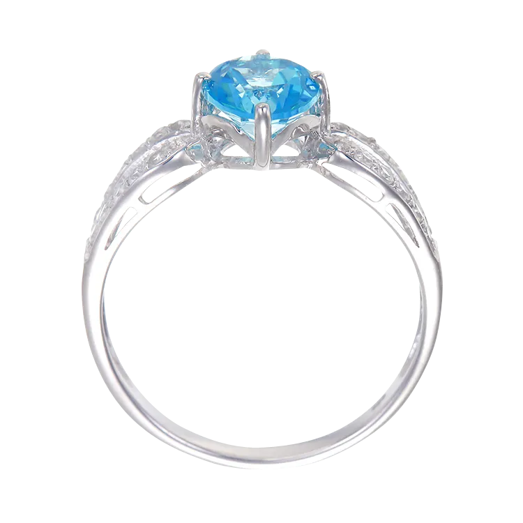 Elegant Split Band Ring with Passion Topaz and Natural White Topaz