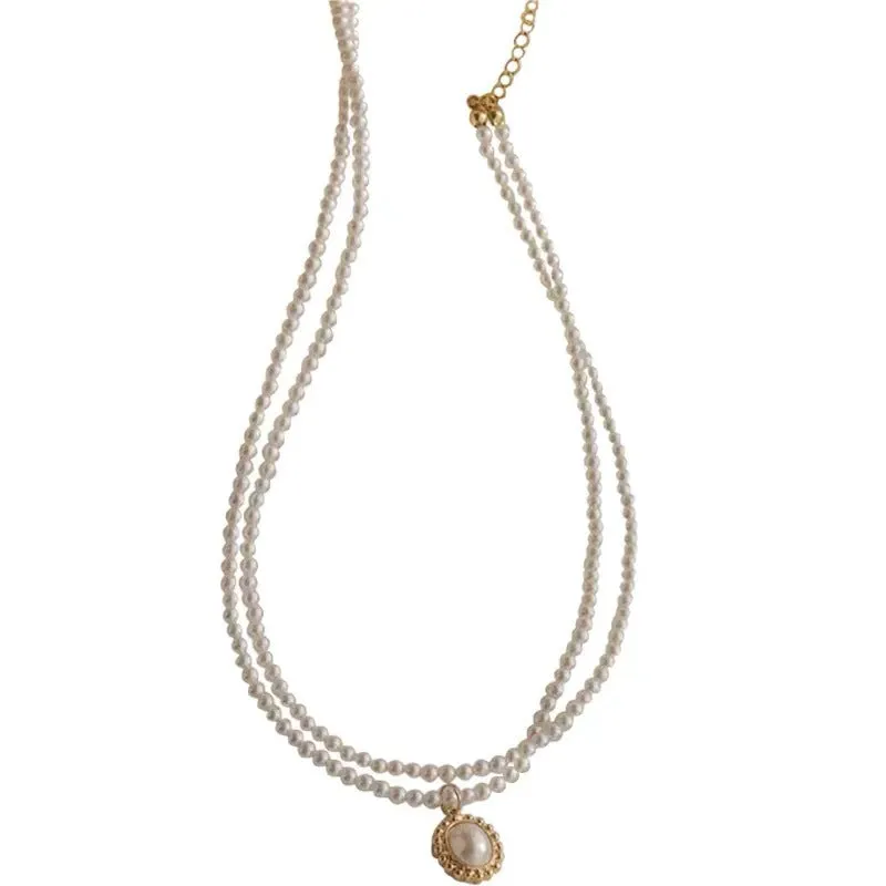 Elegant Vintage French Double Layer Pearl Necklace For Women