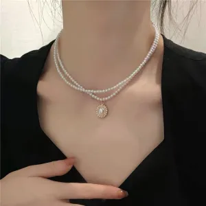 Elegant Vintage French Double Layer Pearl Necklace For Women