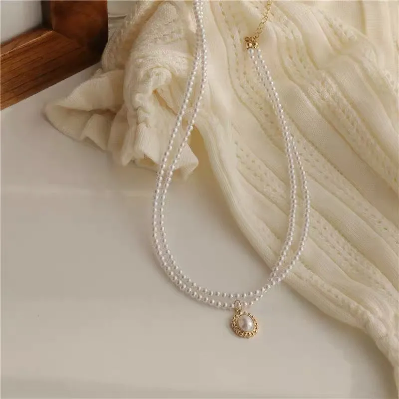 Elegant Vintage French Double Layer Pearl Necklace For Women