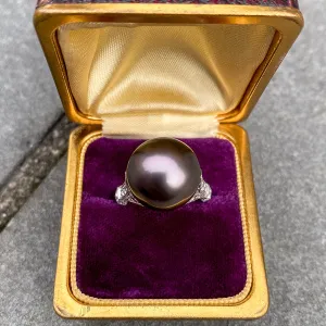 Estate Black Pearl & Diamond Ring