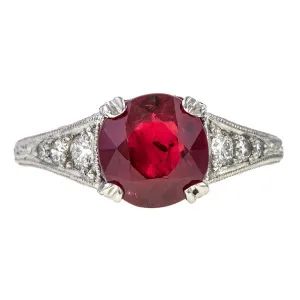 Estate Ruby Ring, Cushion 2.18ct.