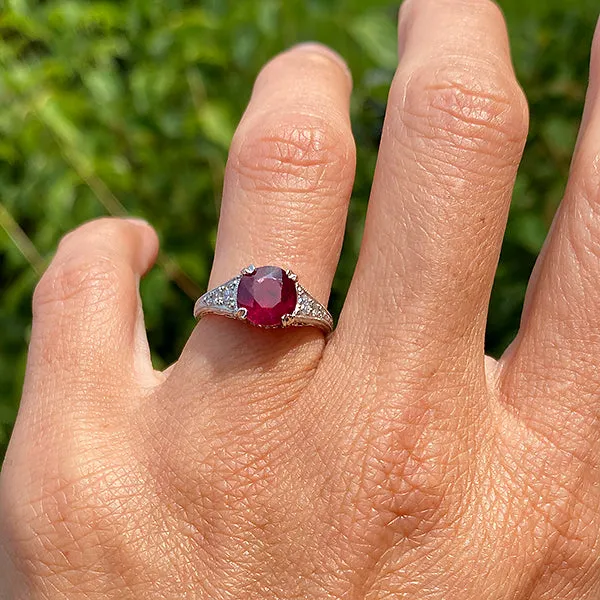 Estate Ruby Ring, Cushion 2.18ct.