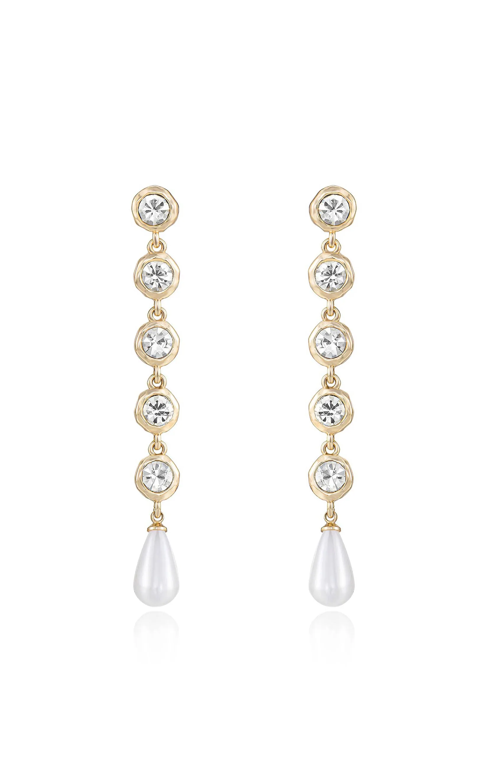 Ettika Elegantly Modern Crystal and Pearl Dangle Earrings ~ Gold