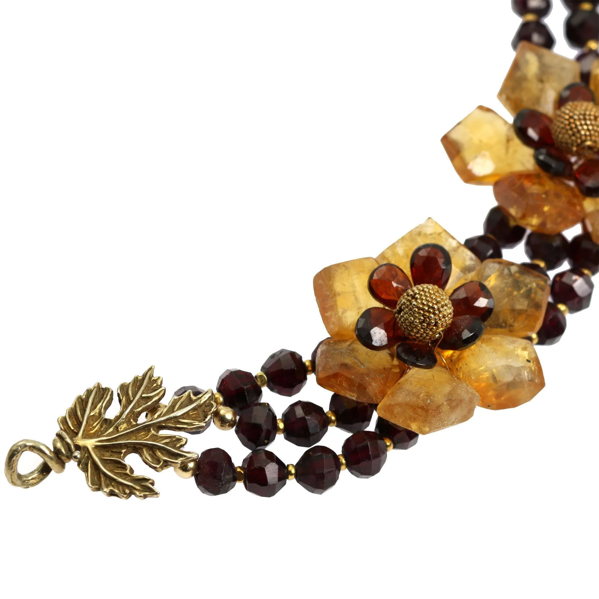 Faceted Garnets and Citrine Flower Necklace