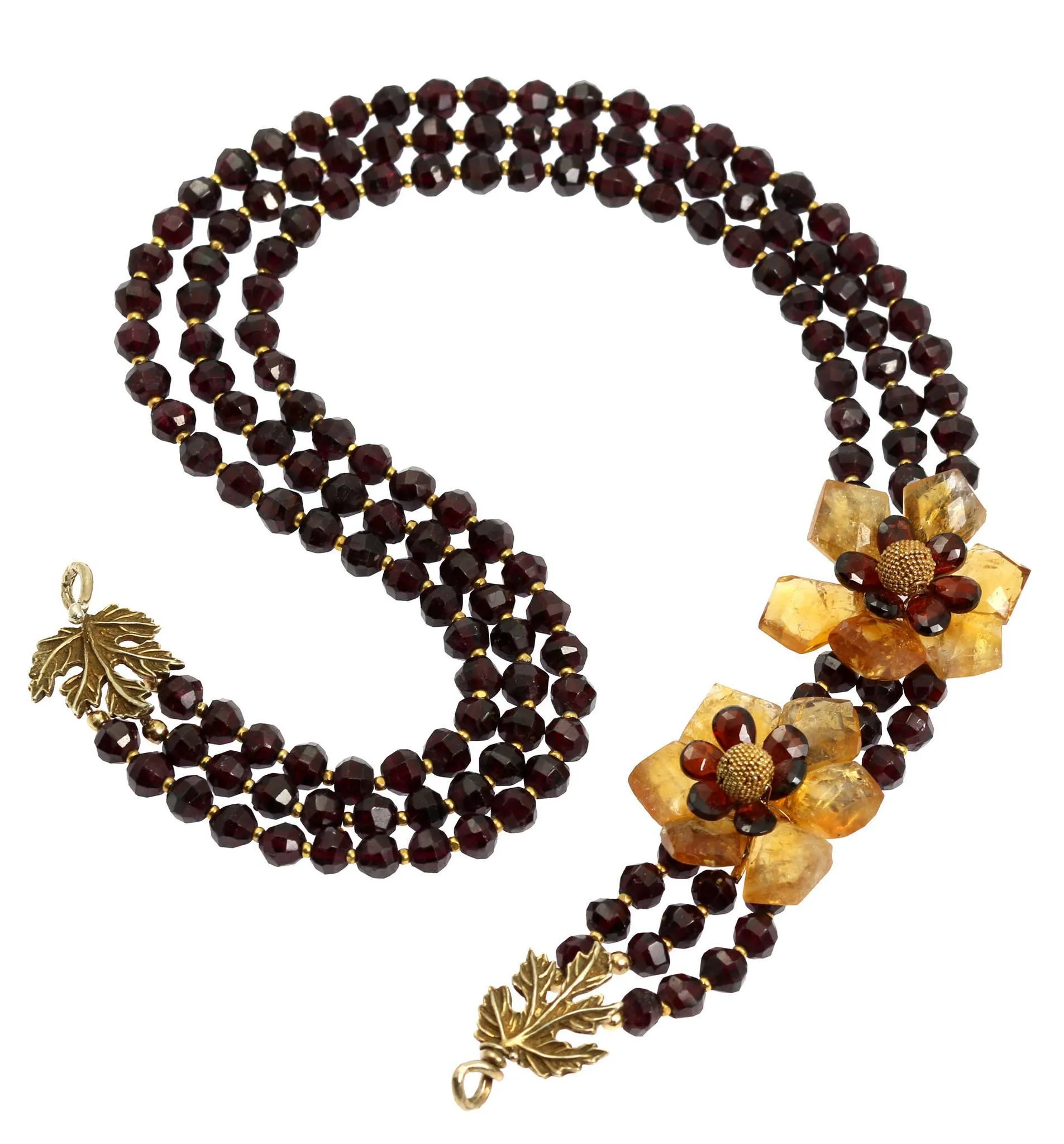 Faceted Garnets and Citrine Flower Necklace