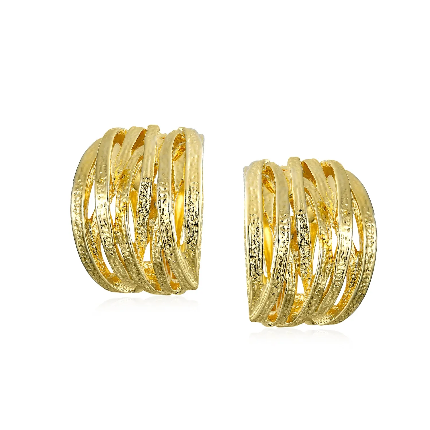 Fashion Criss Cross Basket Weave Clip-On Earrings Matte Silver Gold Plated