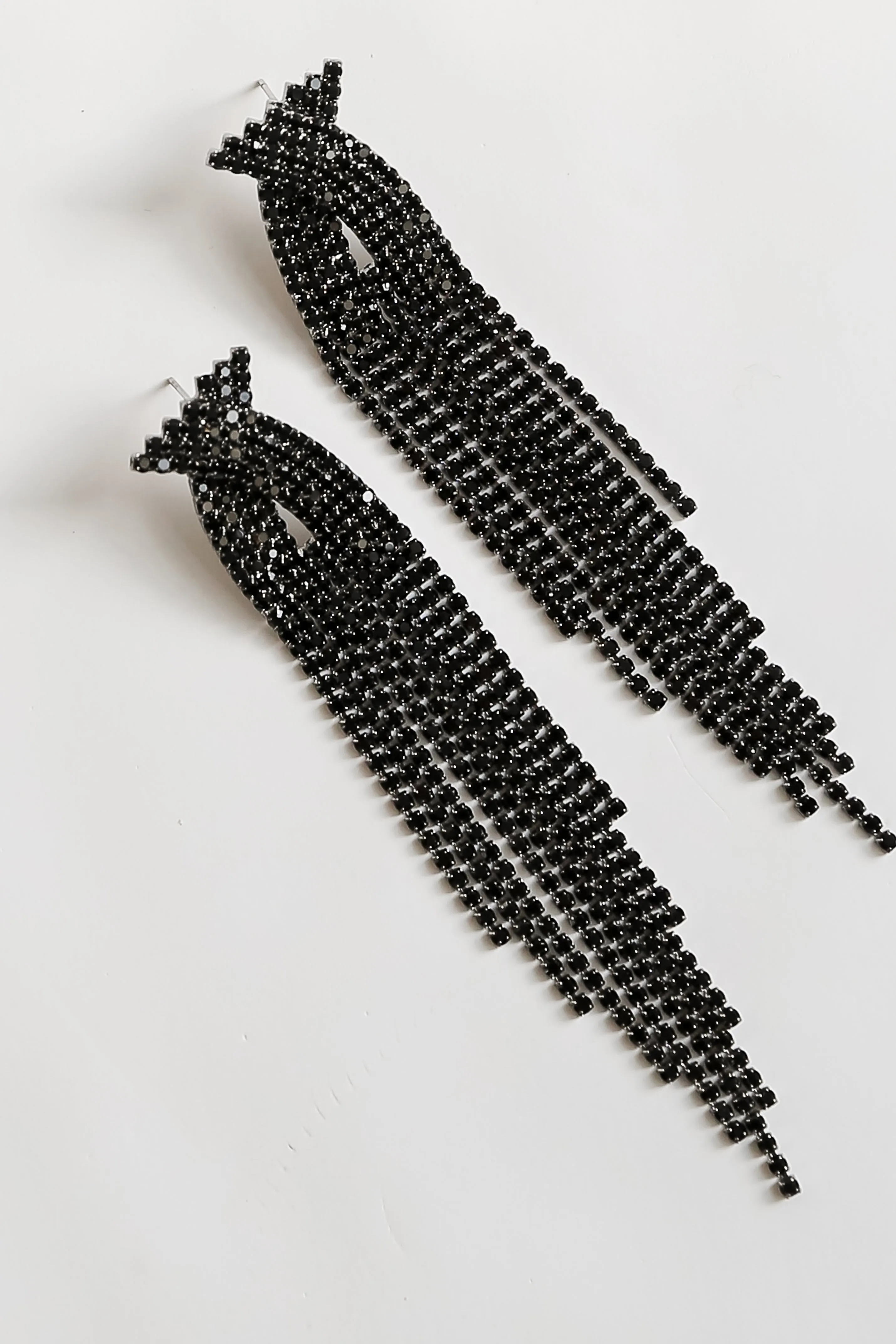 FINAL SALE - Dakota Black Rhinestone Fringe Earrings