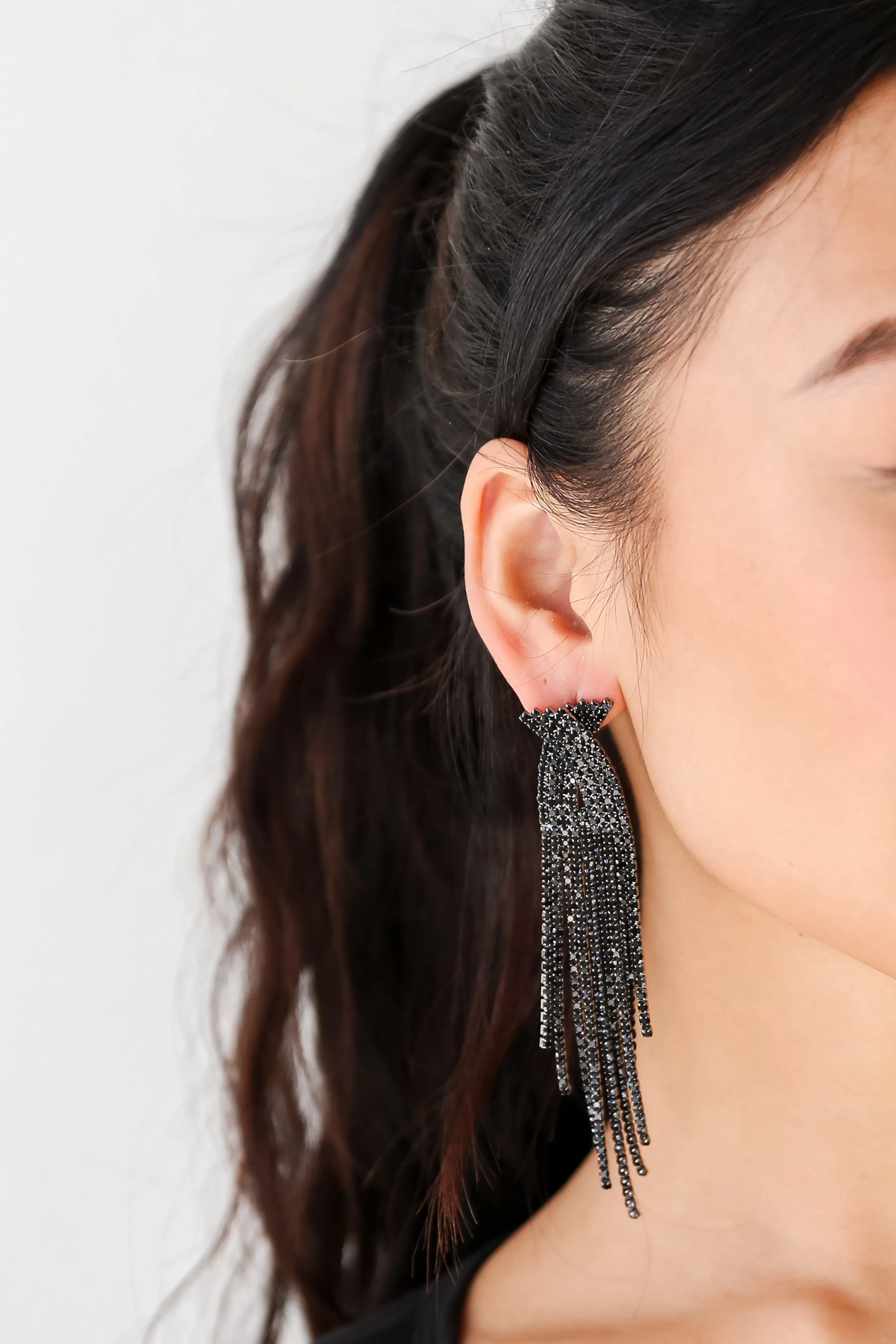 FINAL SALE - Dakota Black Rhinestone Fringe Earrings