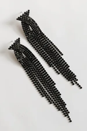 FINAL SALE - Dakota Black Rhinestone Fringe Earrings