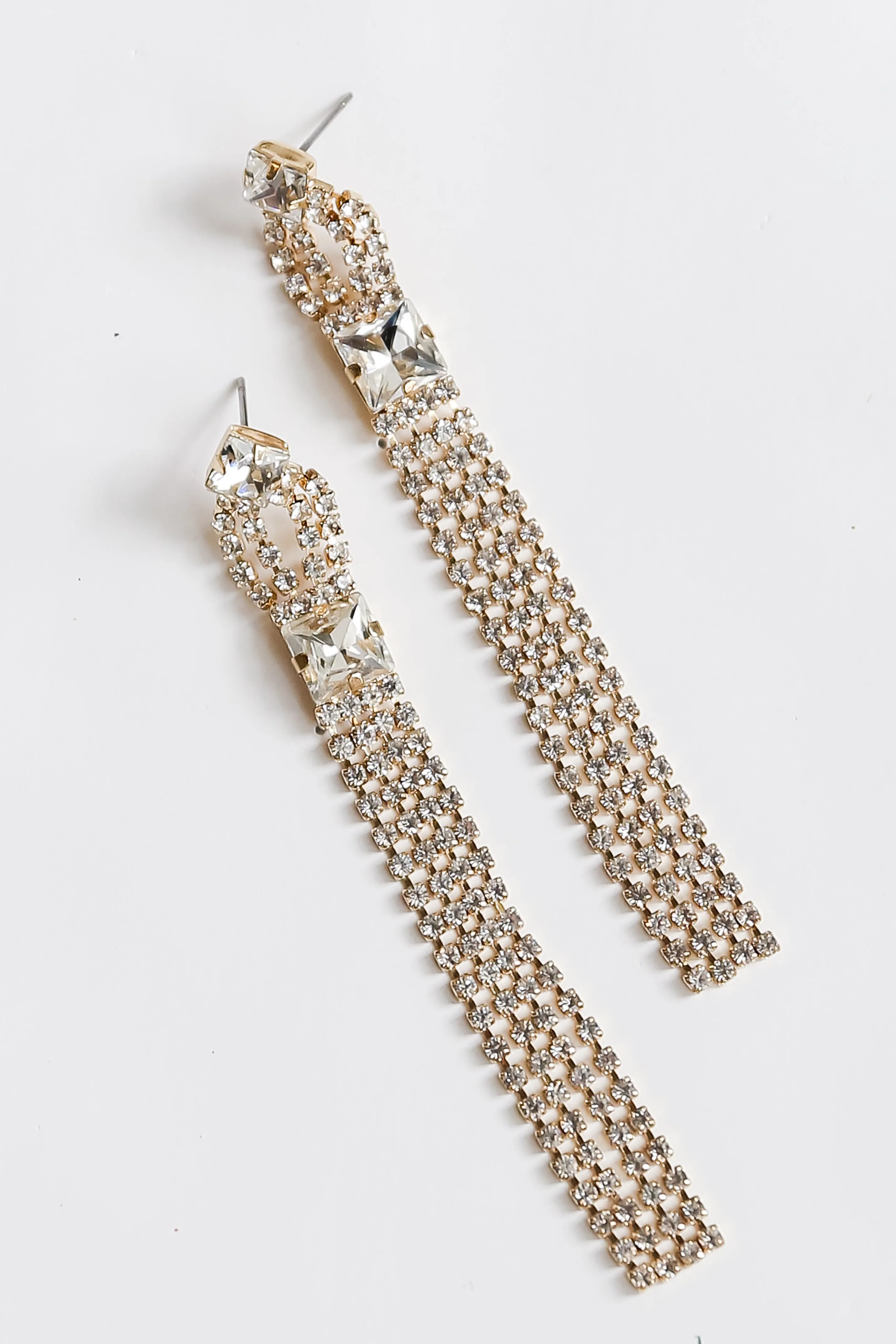 FINAL SALE - Harlow Gold Rhinestone Fringe Earrings