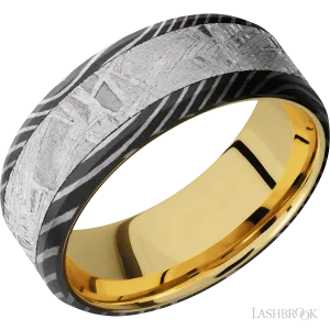 Flattwist with Acid Finish and Meteorite Inlay and 14K Yellow Gold - 8MM