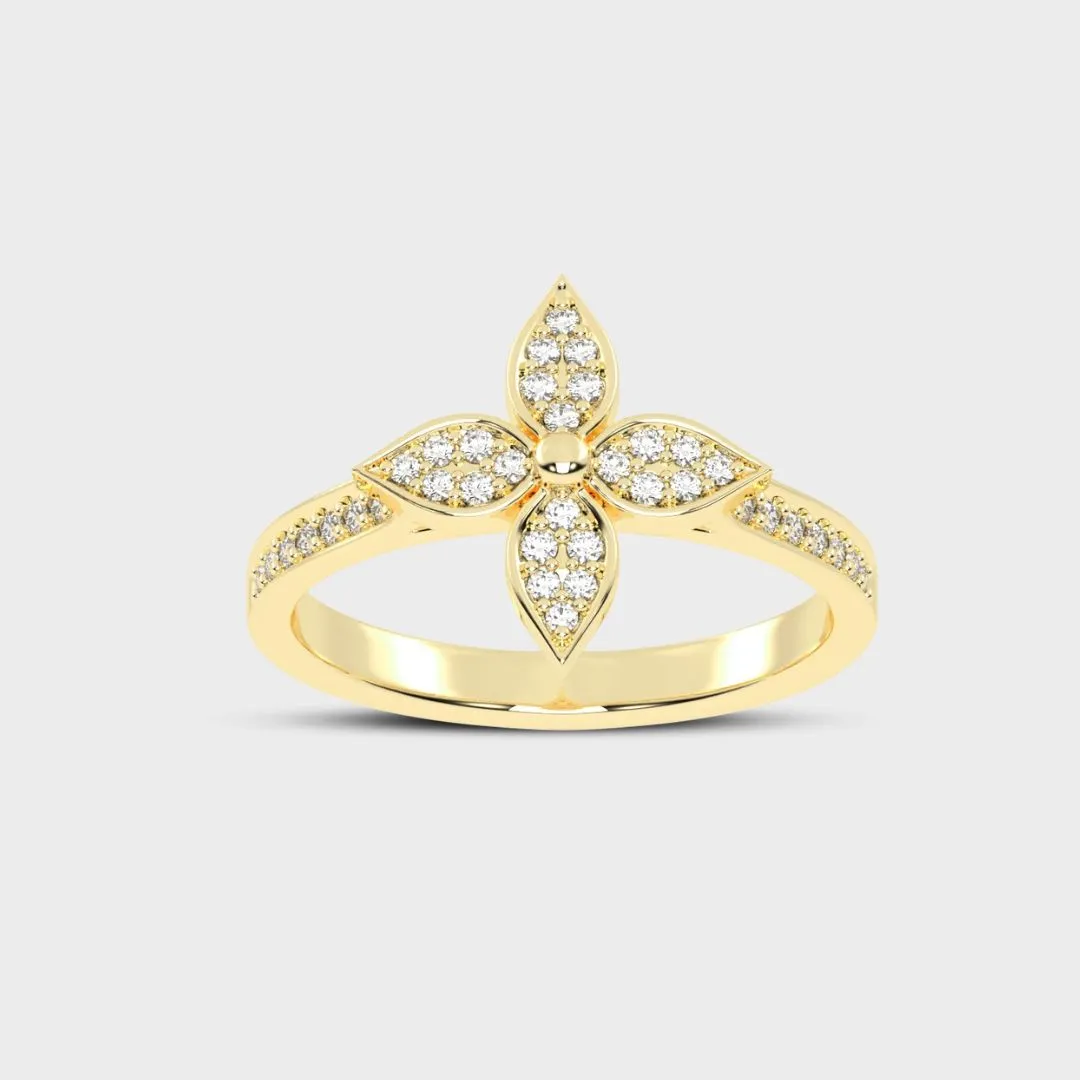 Floral Sparkle Diamond Cluster Gold Ring