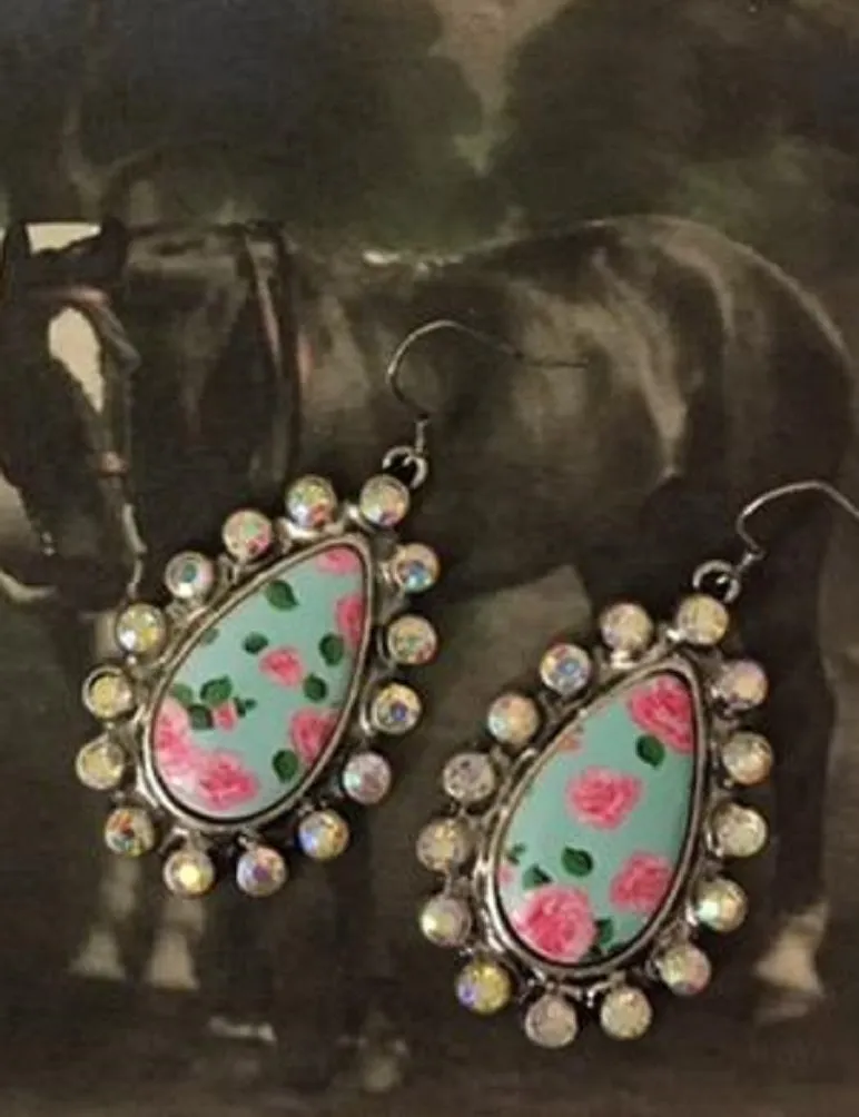 Floral Teardrop Rhinestone Earrings