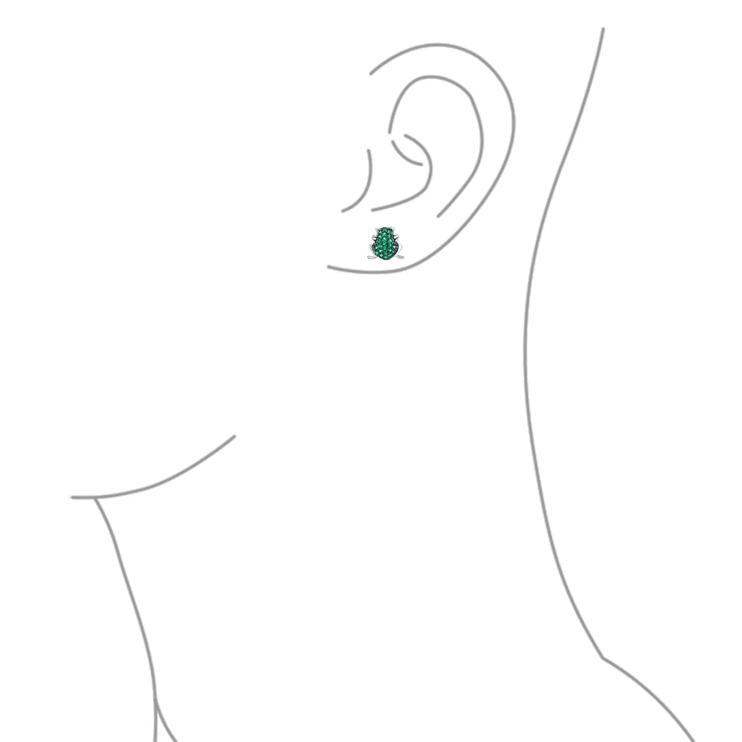 Garden Green Frog Todd CZ Stud Earrings with Cubic Zirconia in Sterling Silver