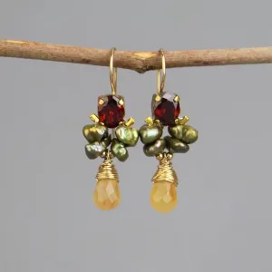 Garnet Zircon Carnelian Angel Earrings