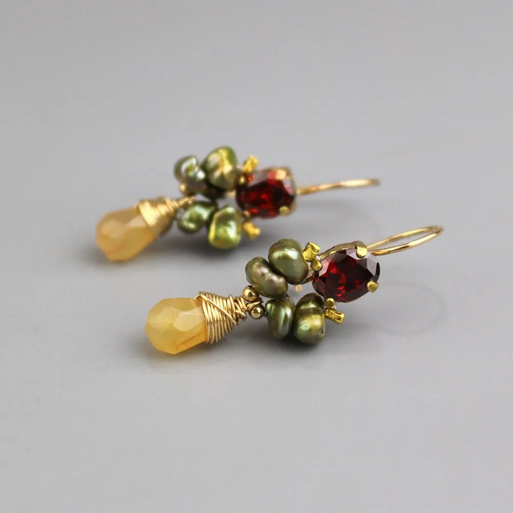 Garnet Zircon Carnelian Angel Earrings