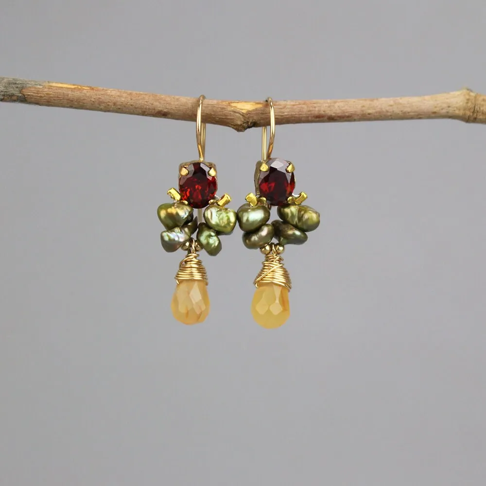 Garnet Zircon Carnelian Angel Earrings