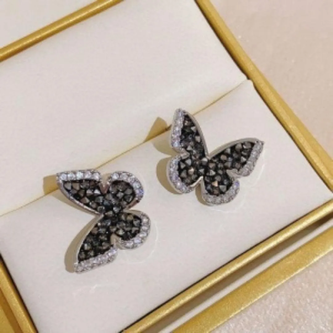 Glamorous Black Butterfly Crystal Earrings