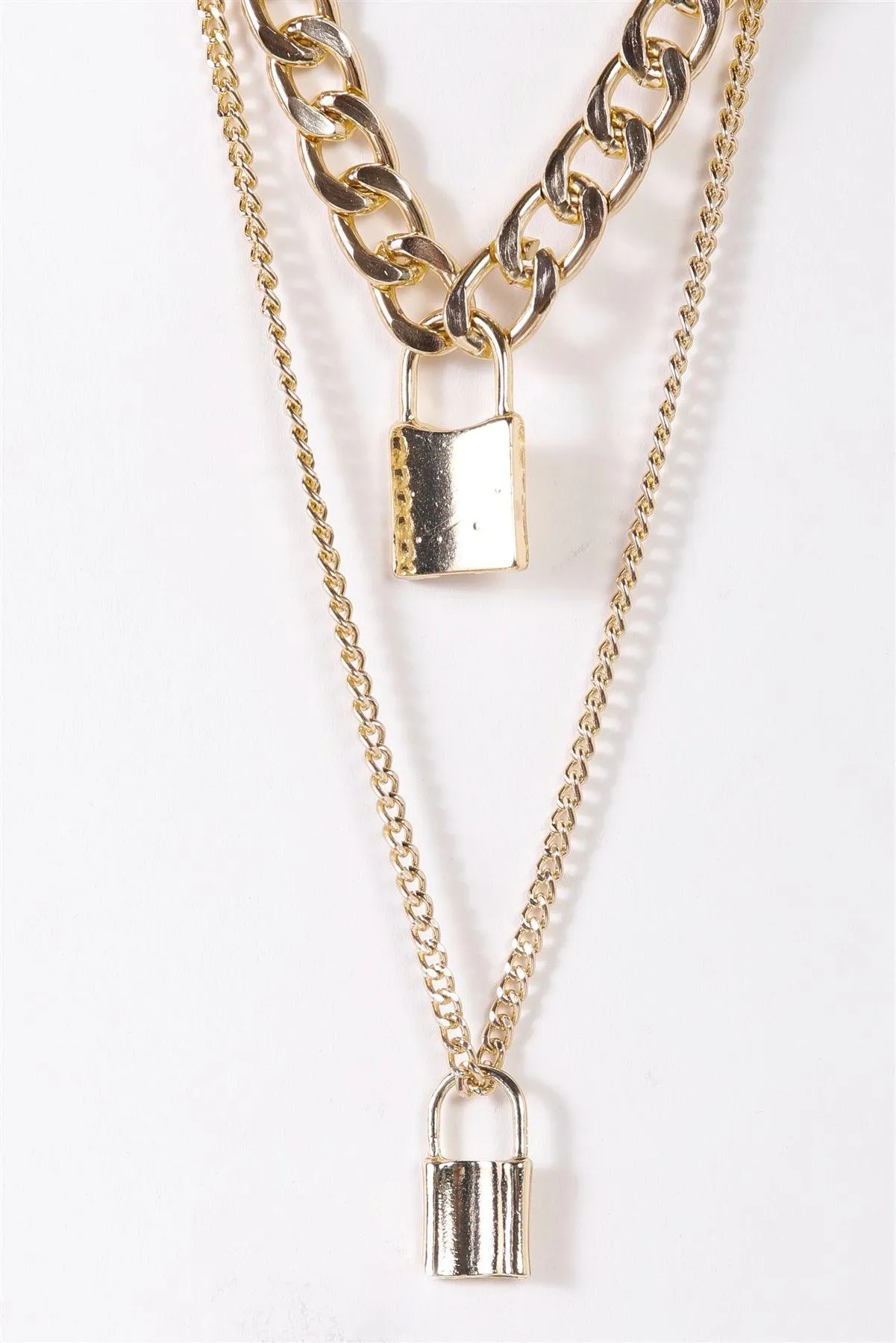 Gold Chunky & Link Chains Padlocks Set Necklace