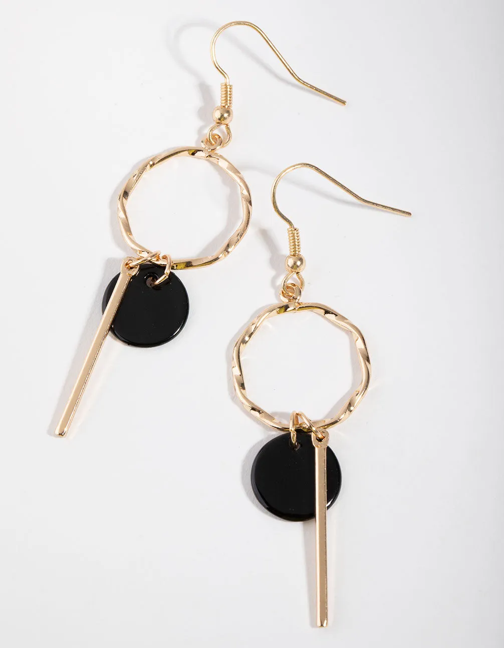 Gold Disc & Bar Drop Earrings