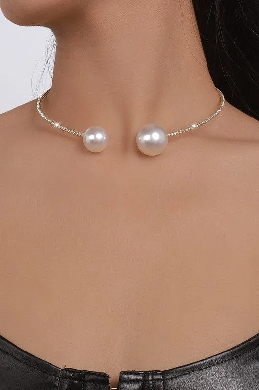 Gold Elegant Big Pearls Collar Necklace