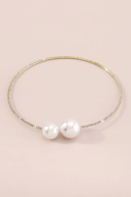 Gold Elegant Big Pearls Collar Necklace