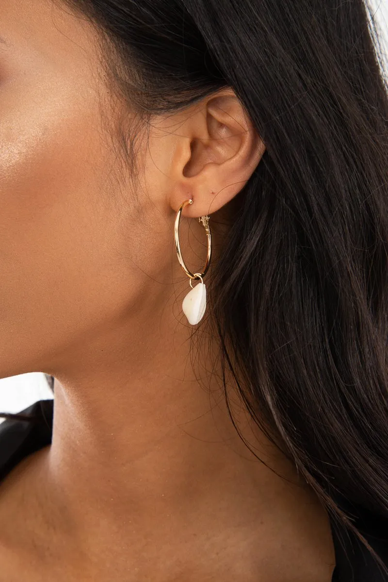 Gold Hoop Shell Drop Earrings - Evangelia