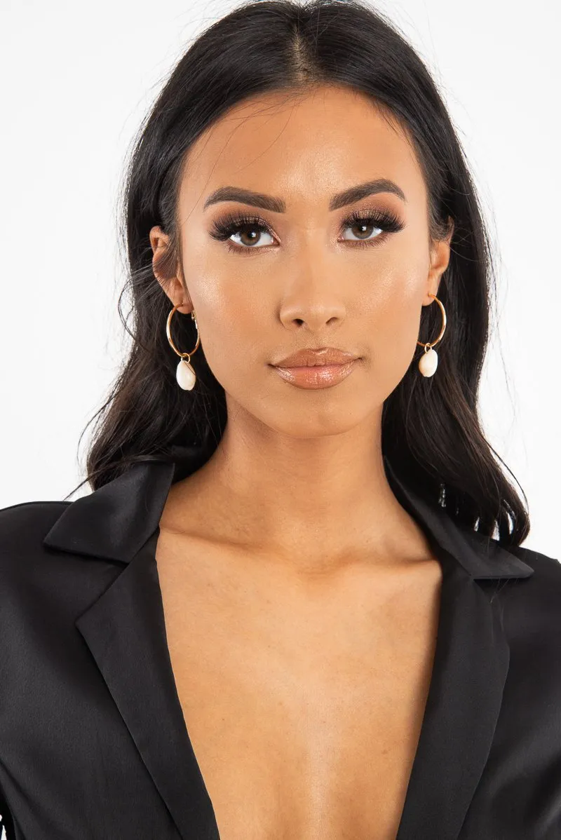 Gold Hoop Shell Drop Earrings - Evangelia