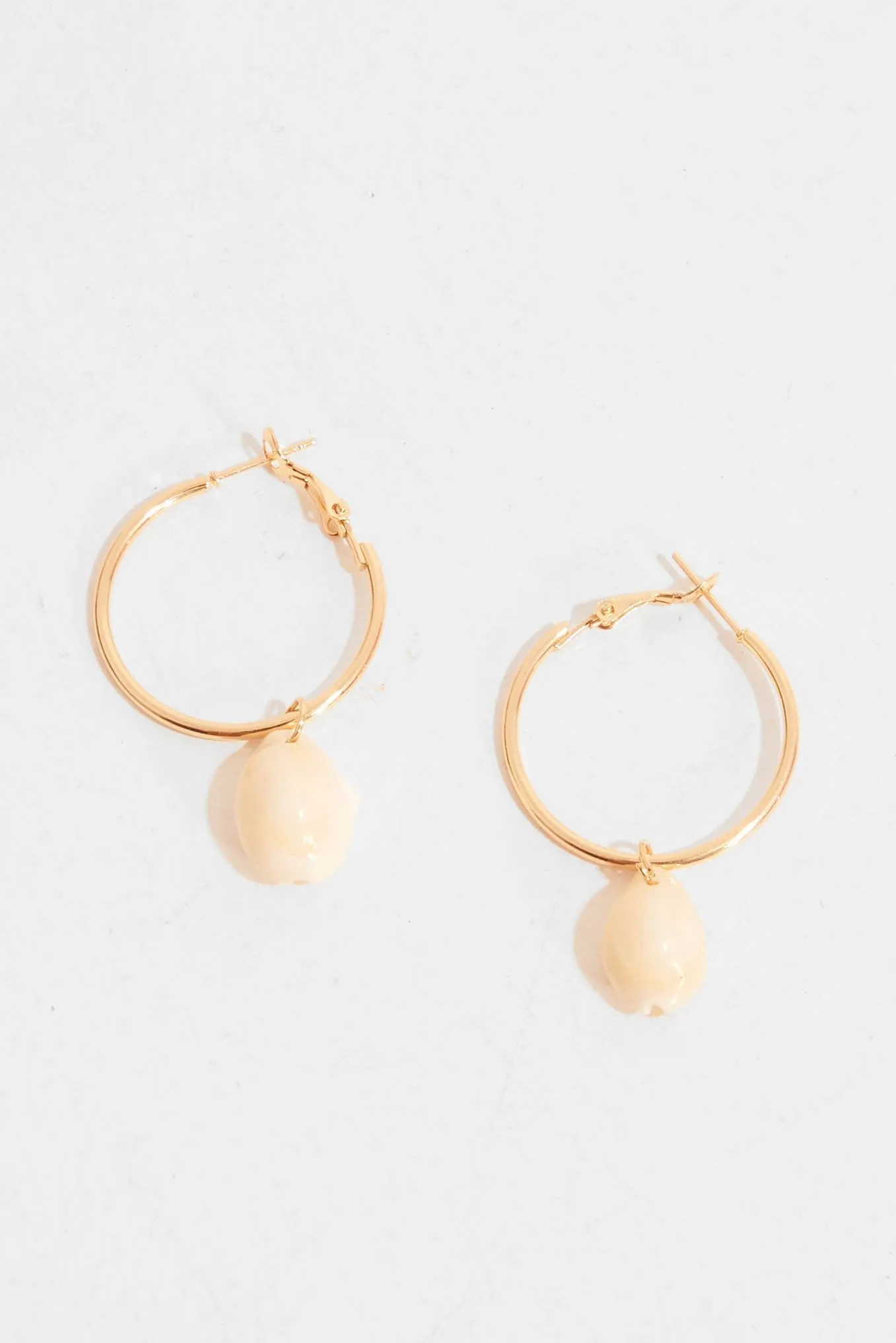 Gold Hoop Shell Drop Earrings - Evangelia