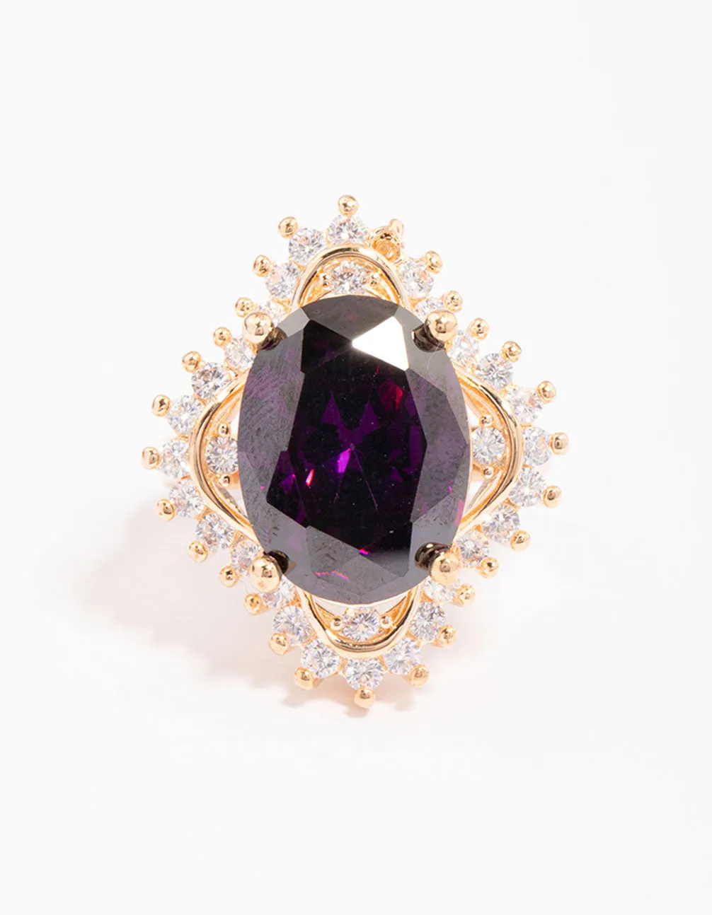 Gold Large Purple Oval Frame Ring