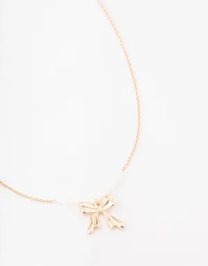 Gold Pearl Bow Short Necklace