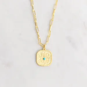 Gold Square Turquoise Eye Pendant Necklace