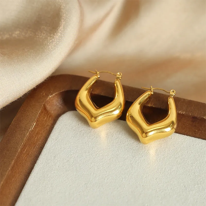 Golden Geometric Titanium Earrings - Chic High-End Women's Jewelry