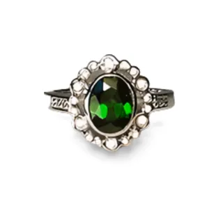 Gorgeous Estate 14K White Gold Green Tourmaline Diamond Ring