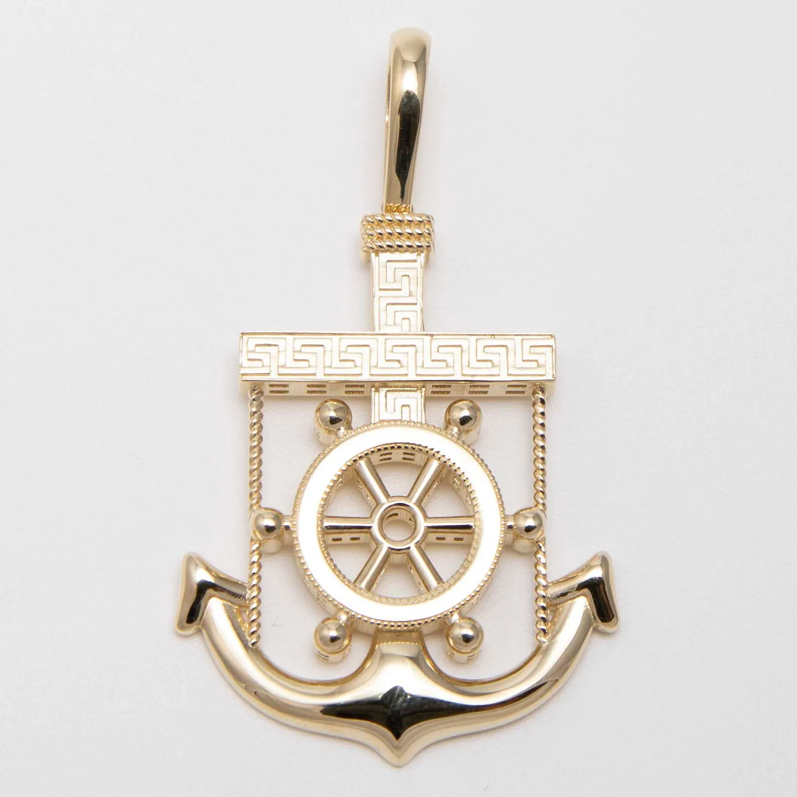 Greek Key Anchor Wheel Pendant 10K Yellow Gold