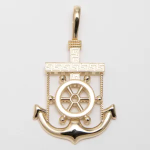 Greek Key Anchor Wheel Pendant 10K Yellow Gold