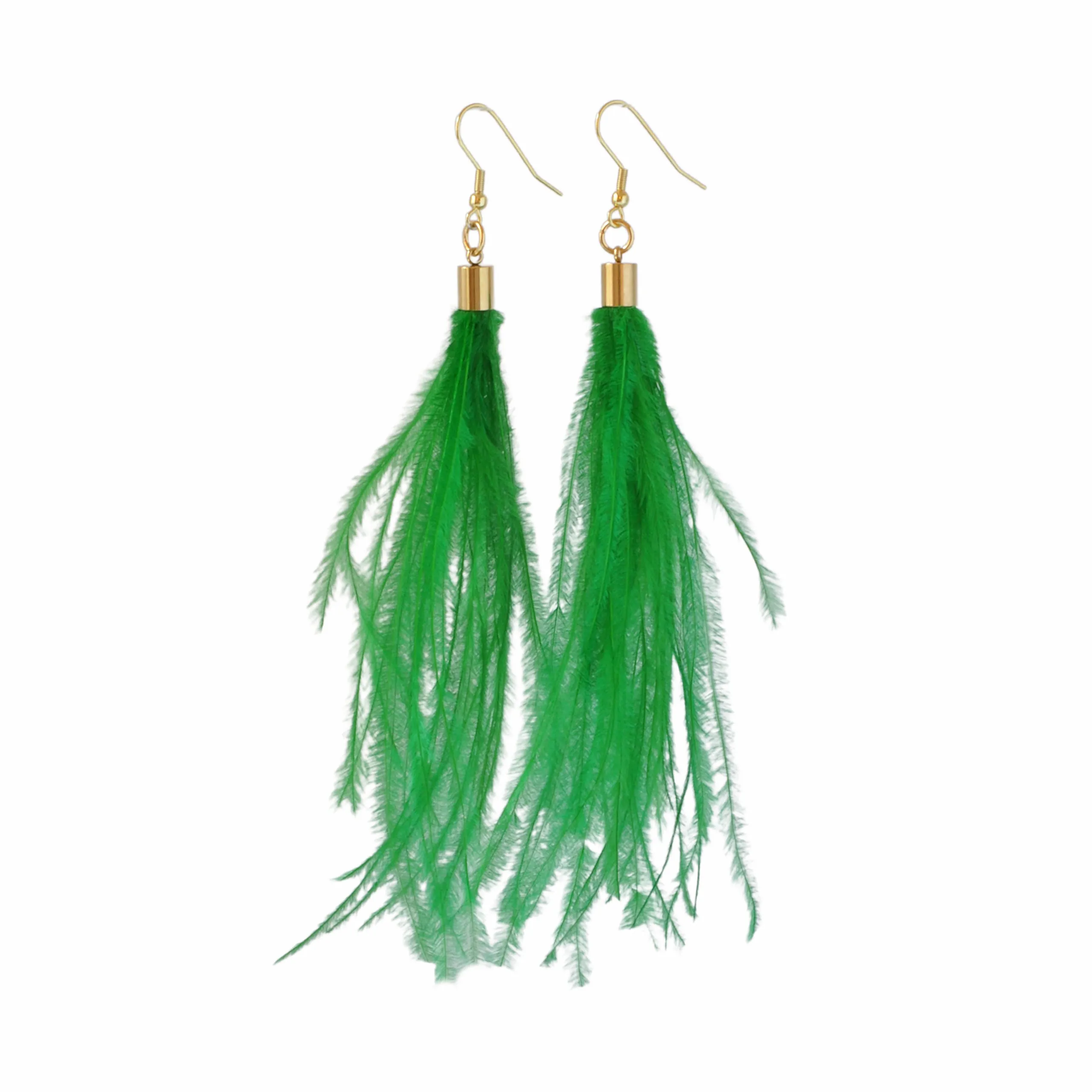 Green Ostrich Feather Earrings