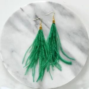 Green Ostrich Feather Earrings