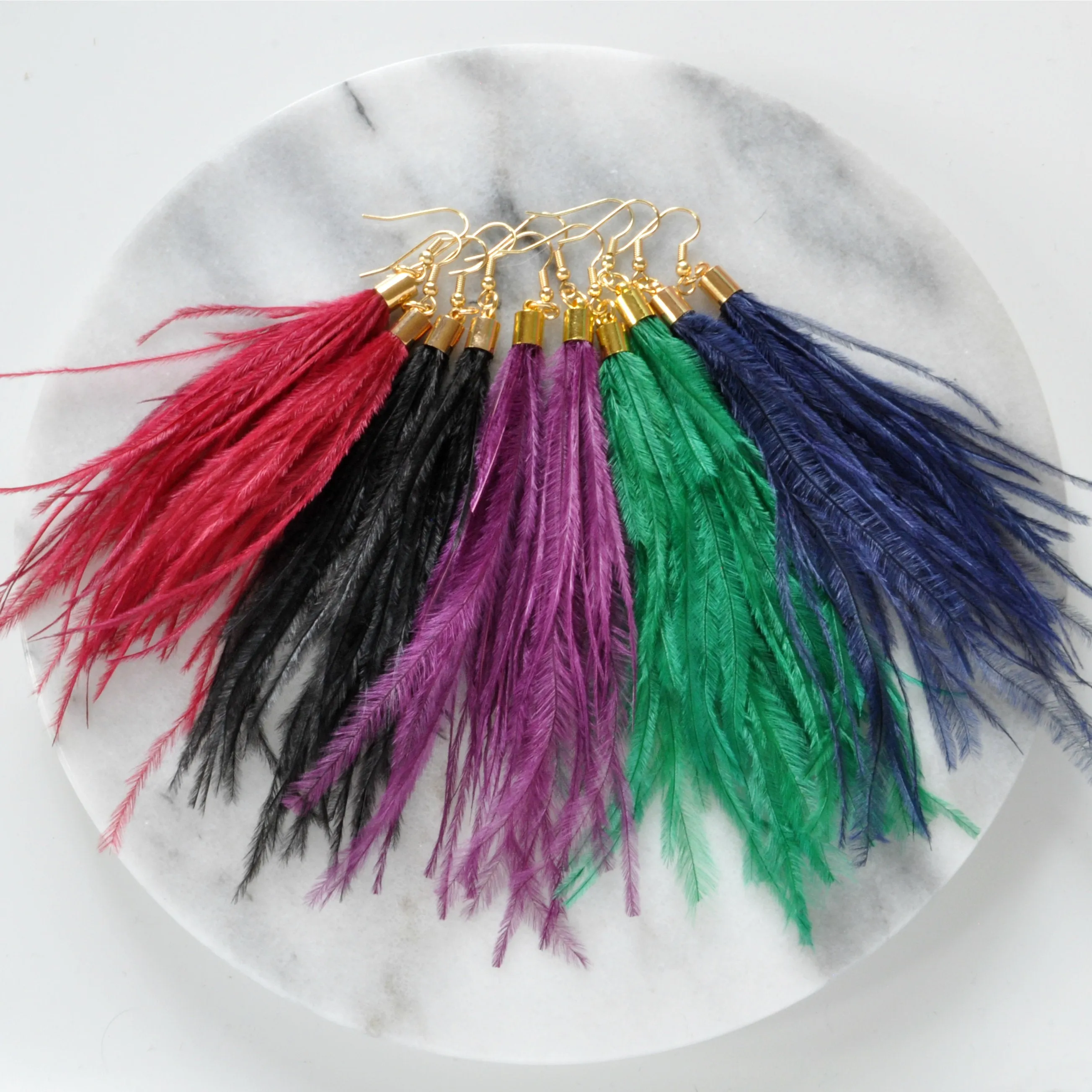 Green Ostrich Feather Earrings