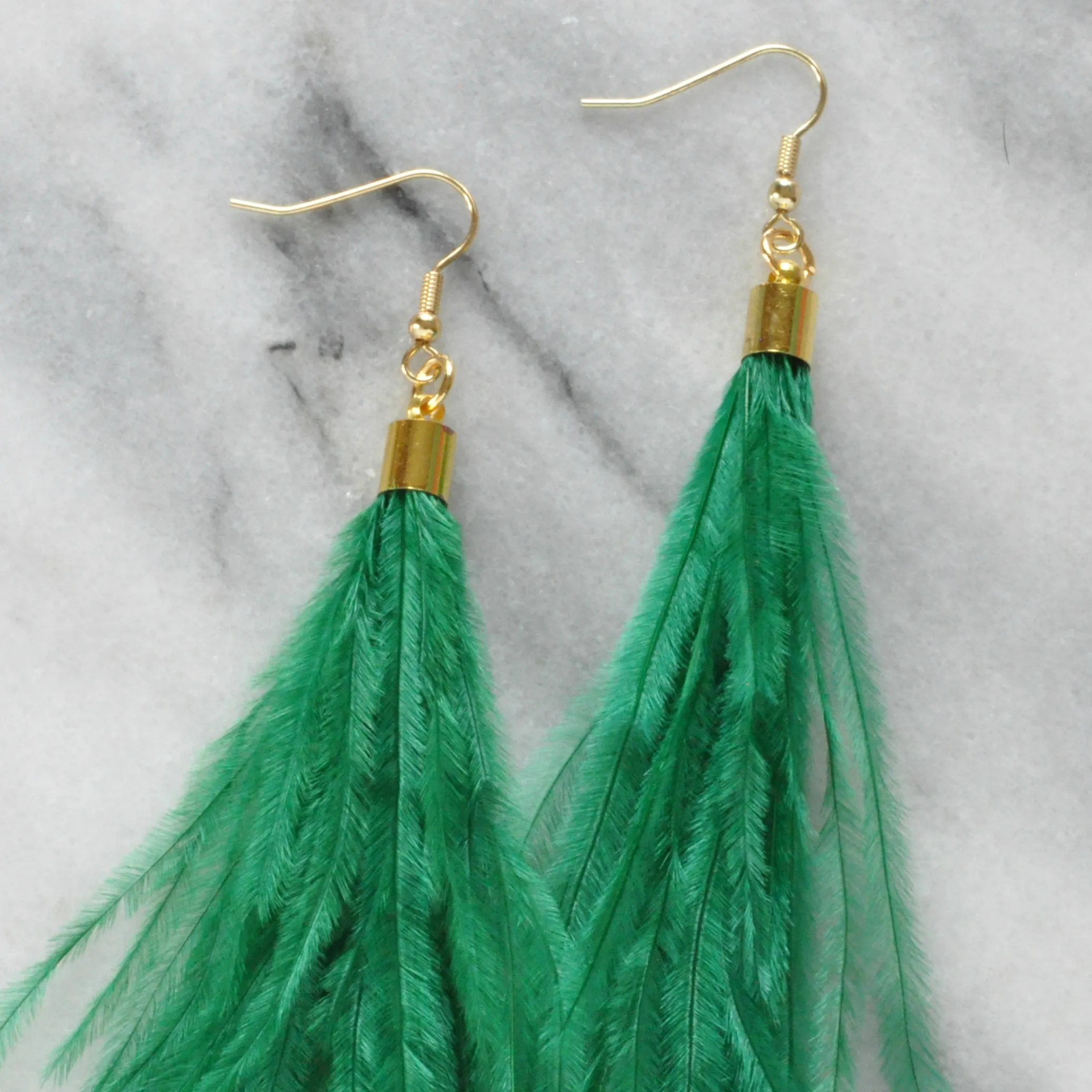 Green Ostrich Feather Earrings