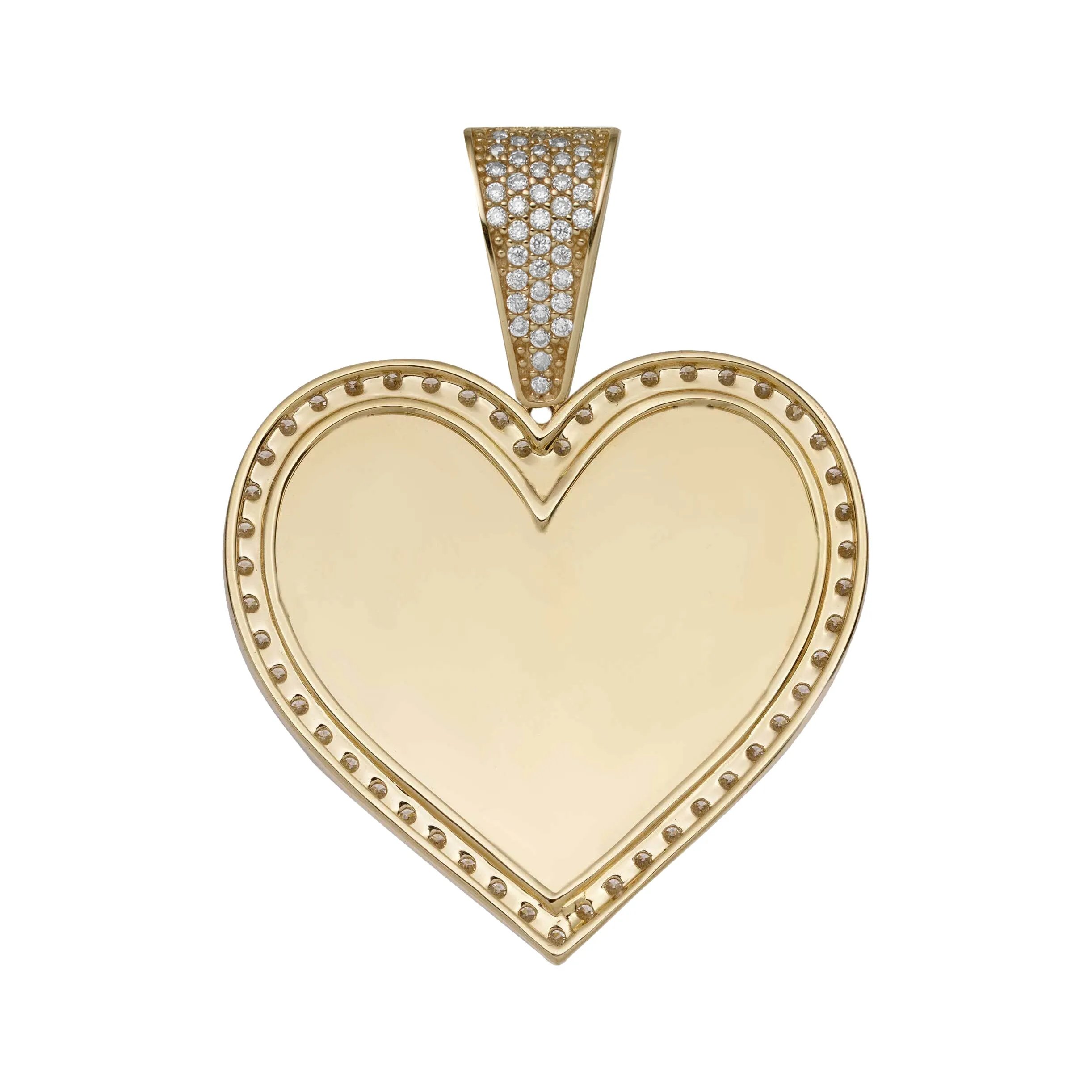 Heart Medallion Picture Frame Memory CZ Charm Pendant 10K Yellow Gold