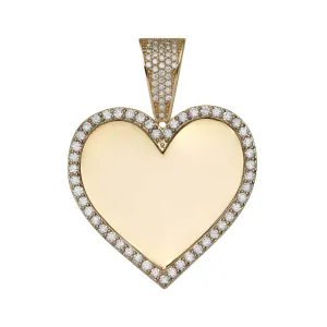 Heart Medallion Picture Frame Memory CZ Charm Pendant 10K Yellow Gold