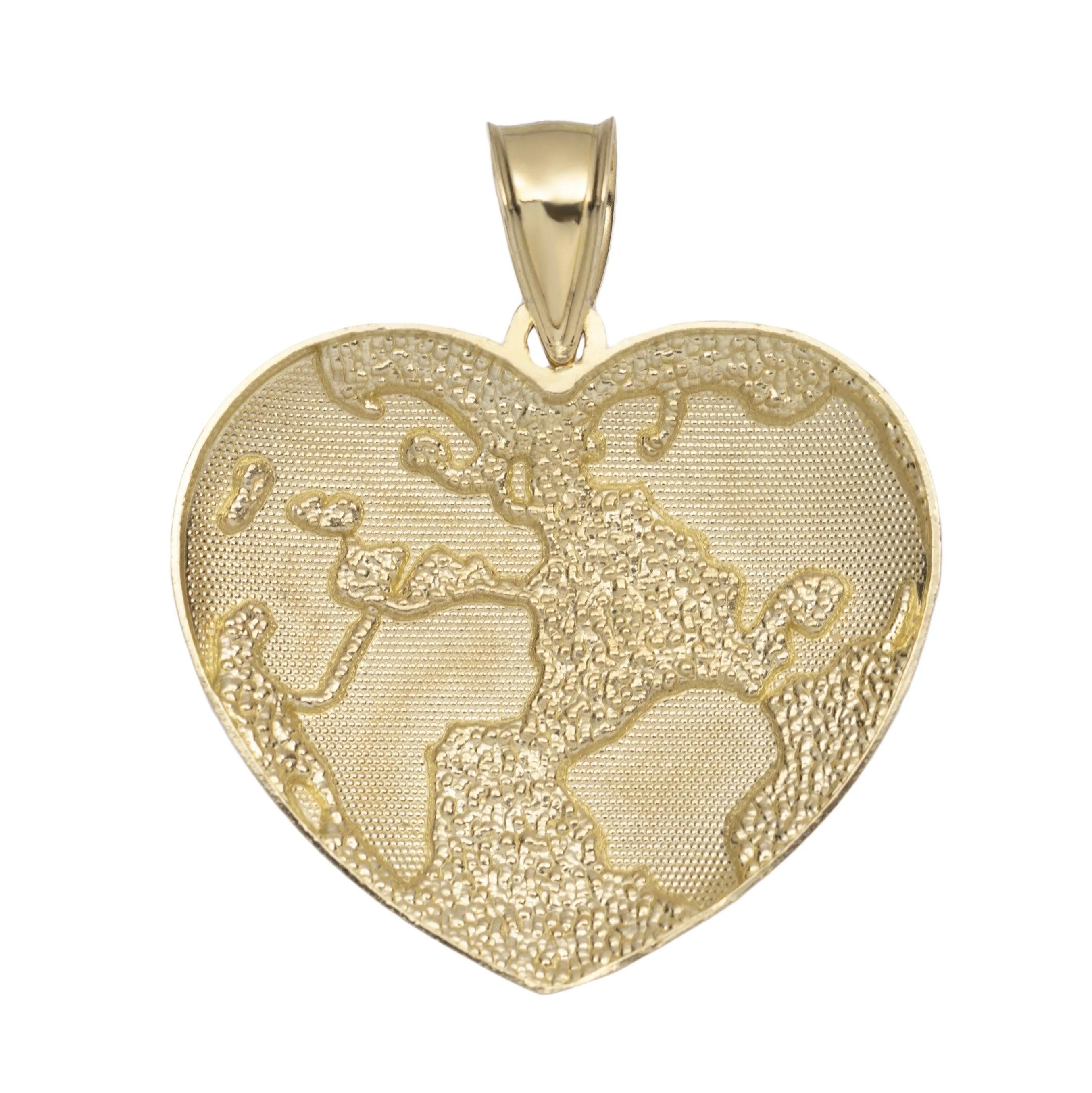 Heart Shaped World Map Pendant 10K Yellow Gold